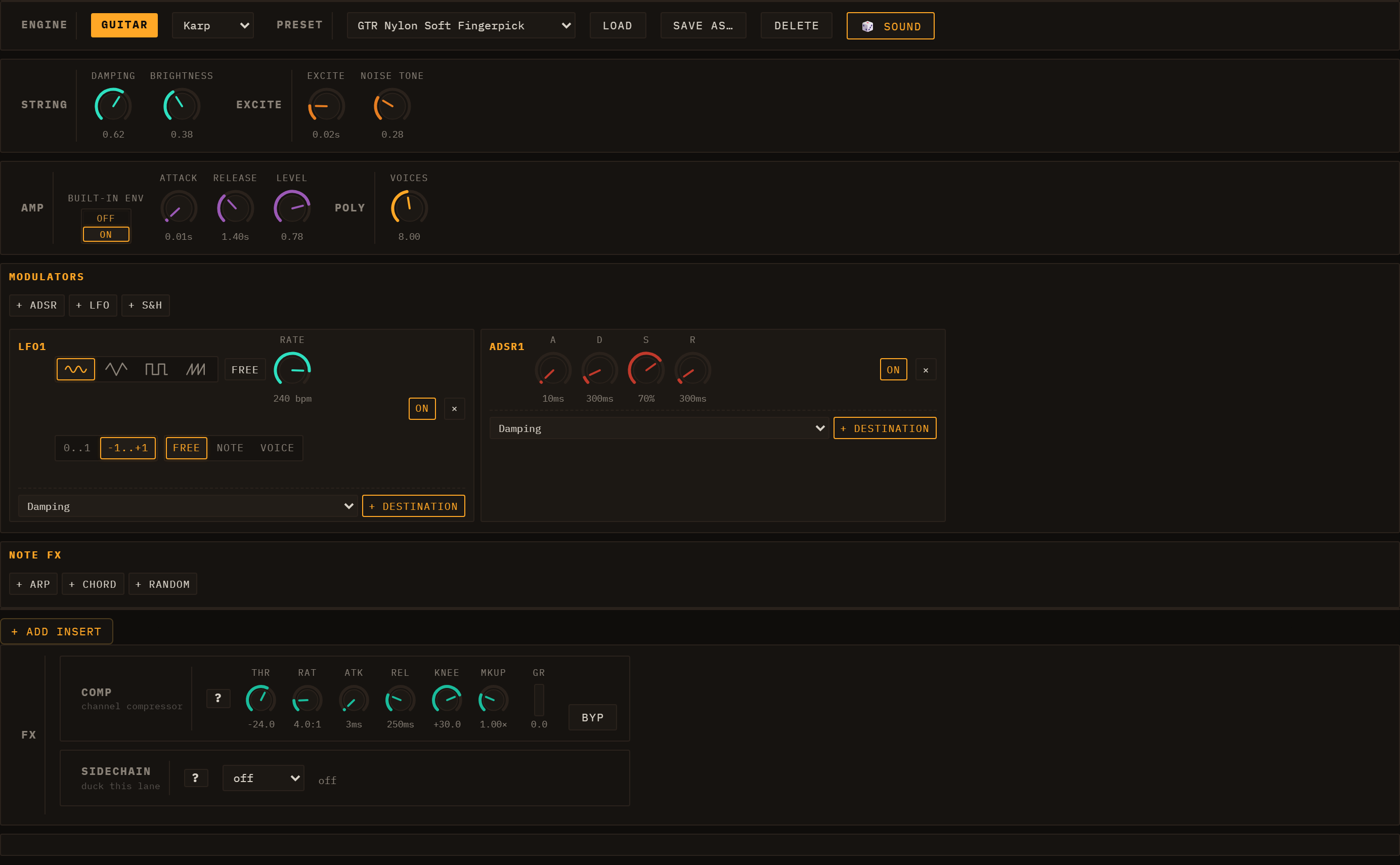 Karplus-Strong editor panel