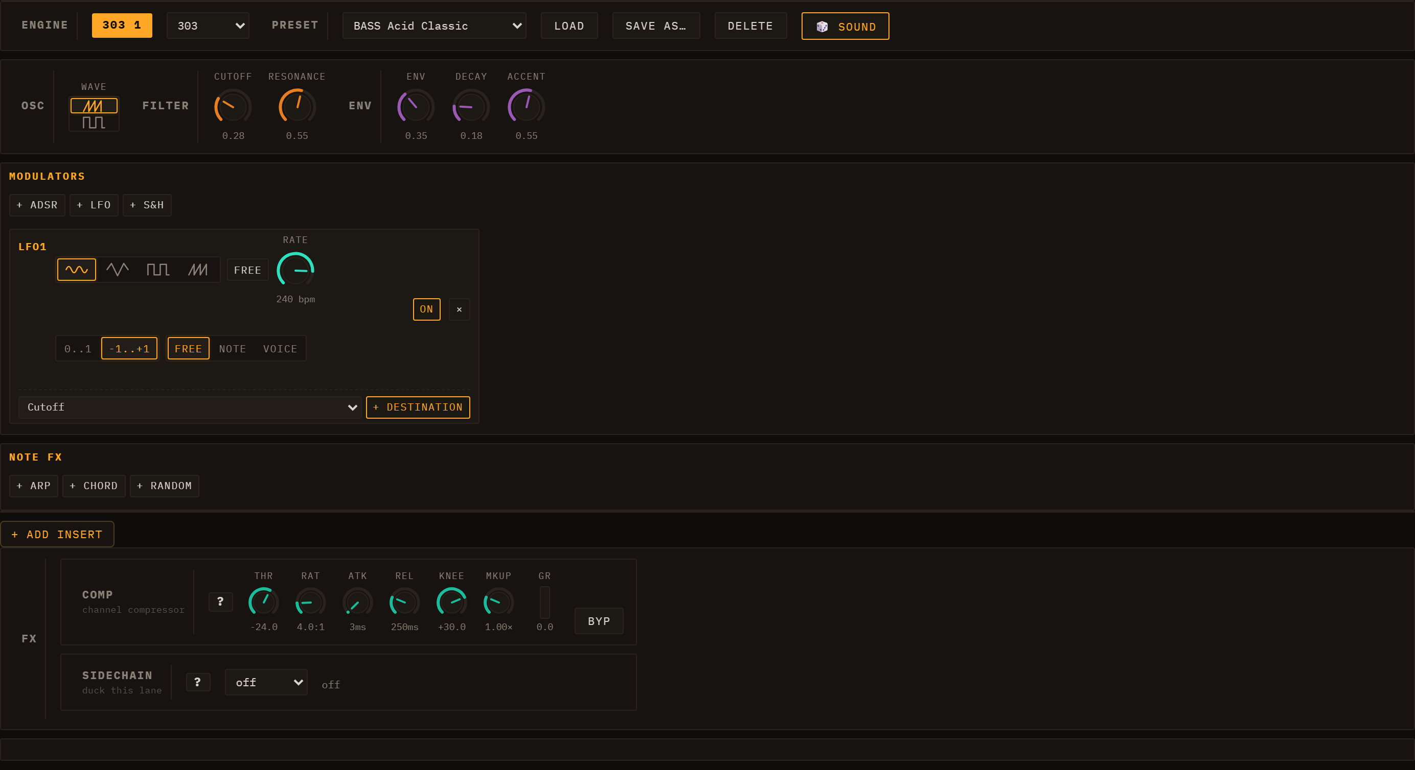TB-303 editor panel