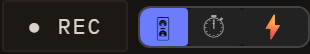 The REC group on the session bar — REC button plus the take / live / offline mode selector