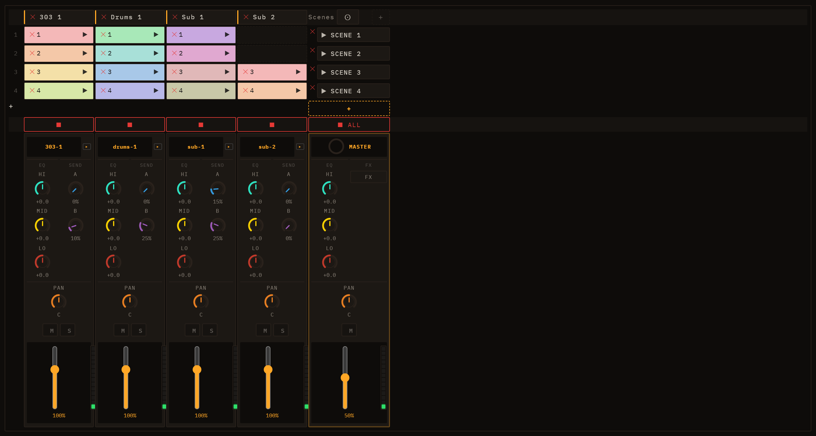 Session view — toolbar and grid